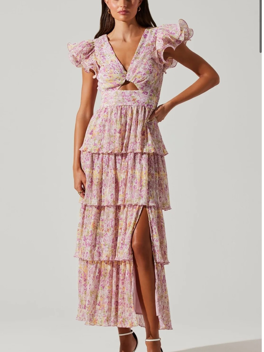 ASTR Pink Floral Tiered Ruffle Emporia Dress